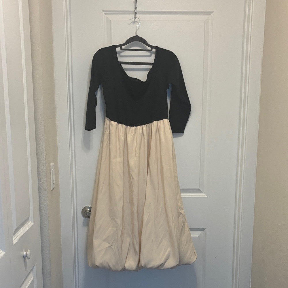a new day Black Cream Long Sleeve Dress bubble dress midi